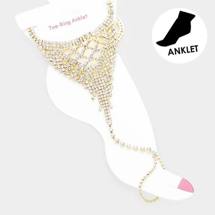 Anklet Clear Rhinestone Gold Net Toe Ring