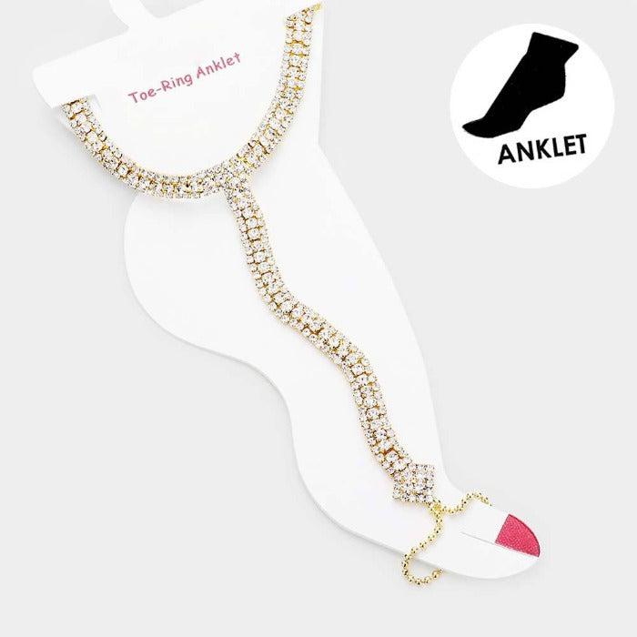 Anklet Clear Rhinestone Gold Net Toe Ring