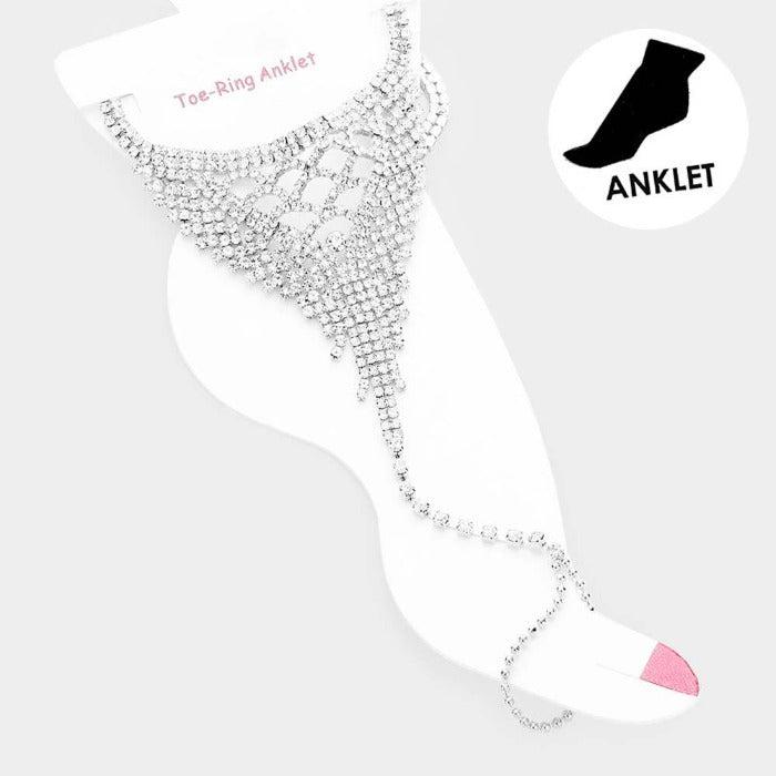 Anklet Clear Rhinestone Silver Net Toe Ring