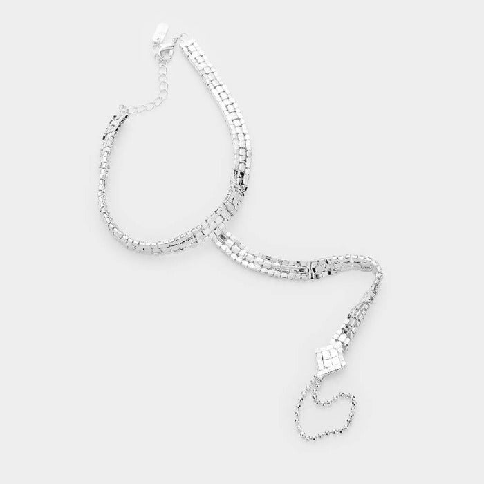 Anklet Clear Rhinestone Silver Net Toe Ring