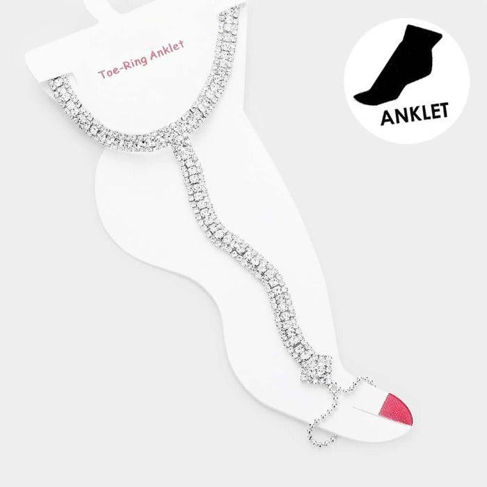 Anklet Clear Rhinestone Silver Net Toe Ring