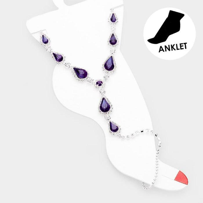 Anklet Crystal Rhinestone Pave Toe Ring - Purple