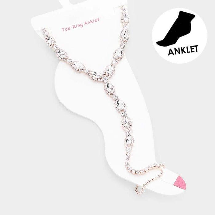 Anklet Marquise Rhinestone Rose Gold Net Toe Ring