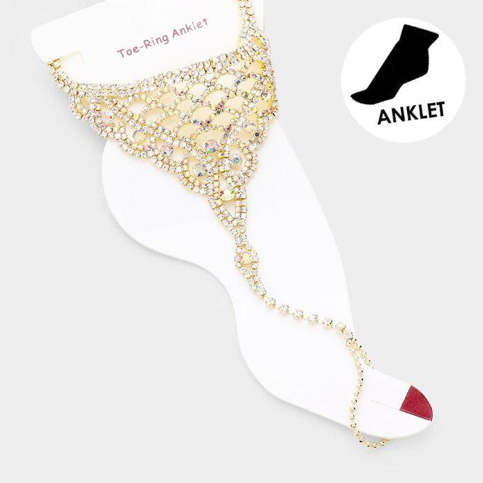 Anklet Round Abalone Rhinestone Gold Net Toe Ring