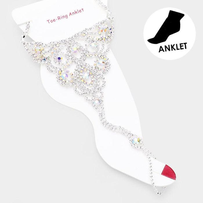 Anklet Round Abalone Rhinestone Silver Net Toe Ring