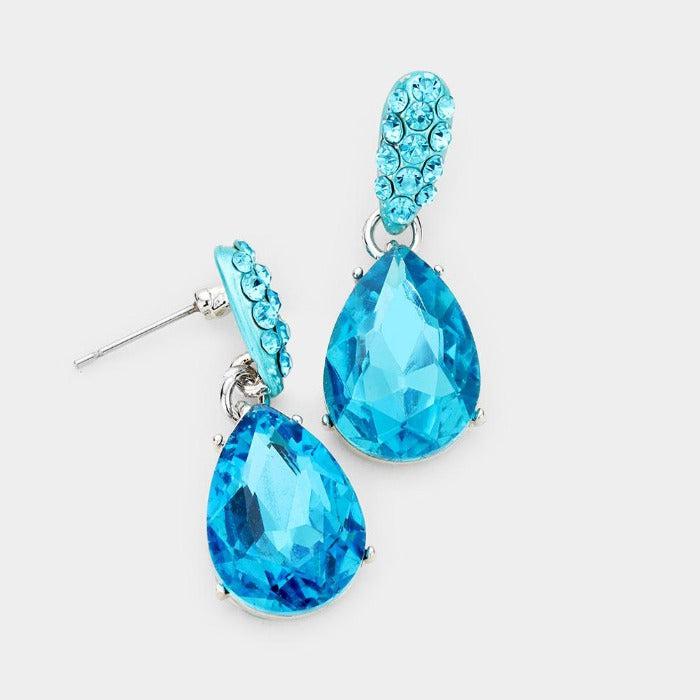Aqua Blue Crystal Teardrop Earrings by Christina Collection
