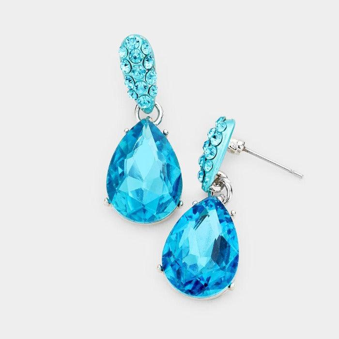 Aqua Blue Crystal Teardrop Earrings by Christina Collection