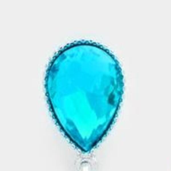 Aqua Blue Oval Drop Crystal Silver Dangle Earrings by M & C