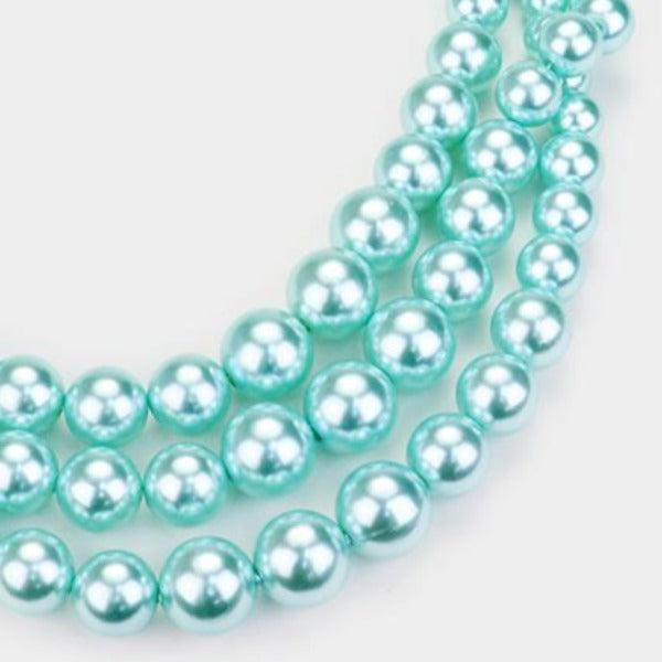 Aqua Blue Pearl (faux) Triple Strand Necklace & Earring Set by SP Sophia Collection