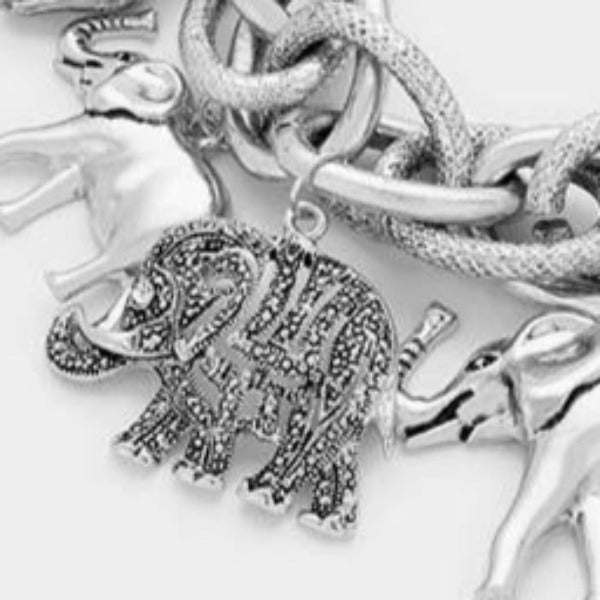 Aztec Elephant Silver Tone Charm Toggle Bracelet