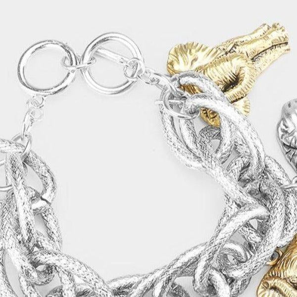 Aztec Elephant Tri Tone Charm Bracelet