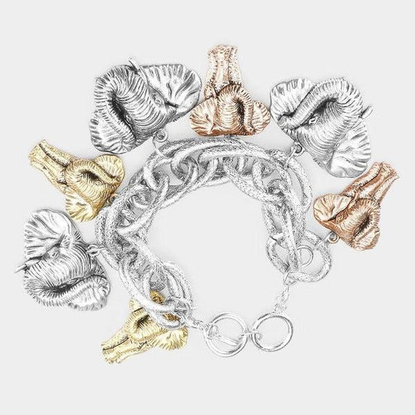 Aztec Elephant Tri Tone Charm Bracelet