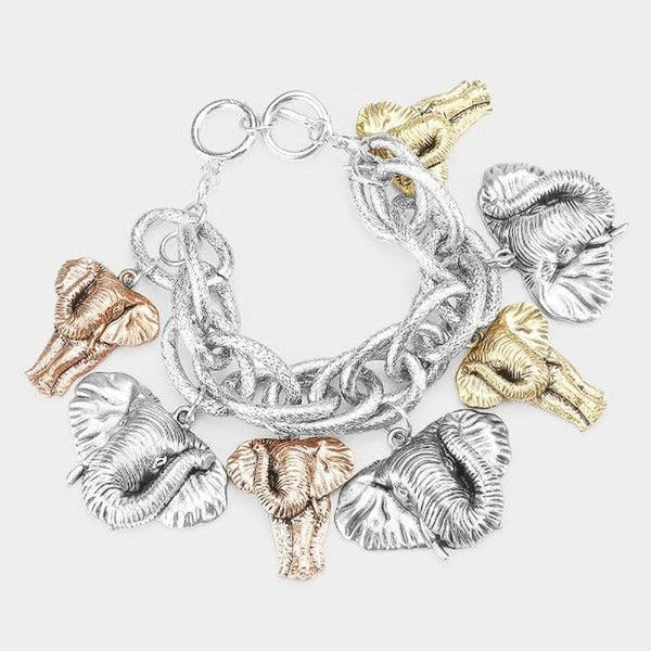 Aztec Elephant Tri Tone Charm Bracelet