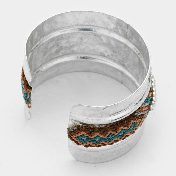 Aztec Pattern Crochet Lined Metal Cuff Bracelet
