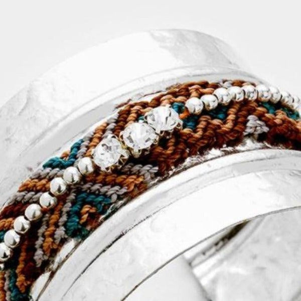 Aztec Pattern Crochet Lined Metal Cuff Bracelet