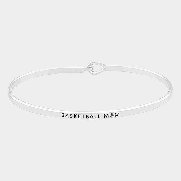 "BASKETBALL MOM" Silver Thin Metal Hook Bracelet