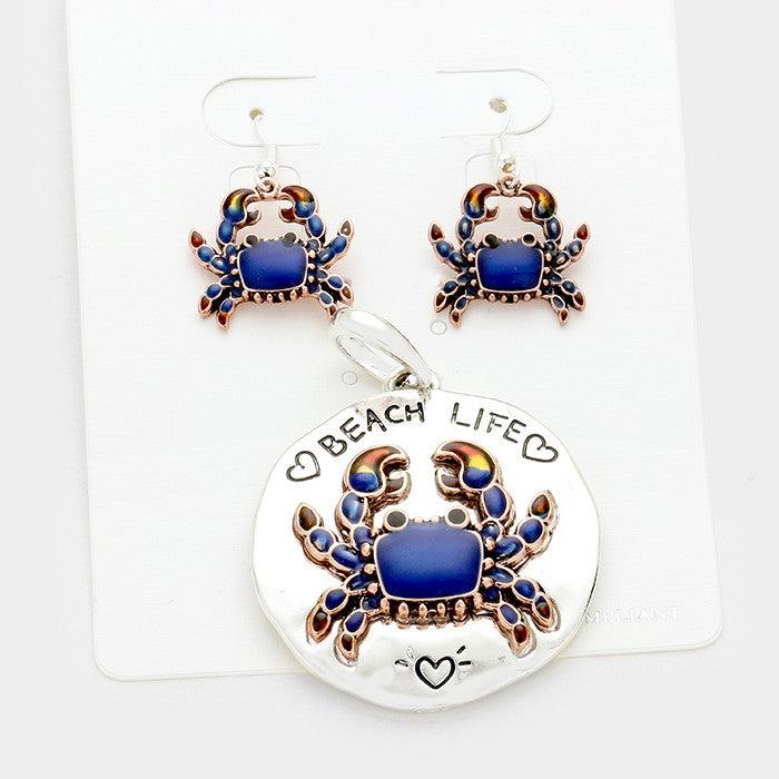 "BEACH LIFE" Crab Pendant Set by icon Collection