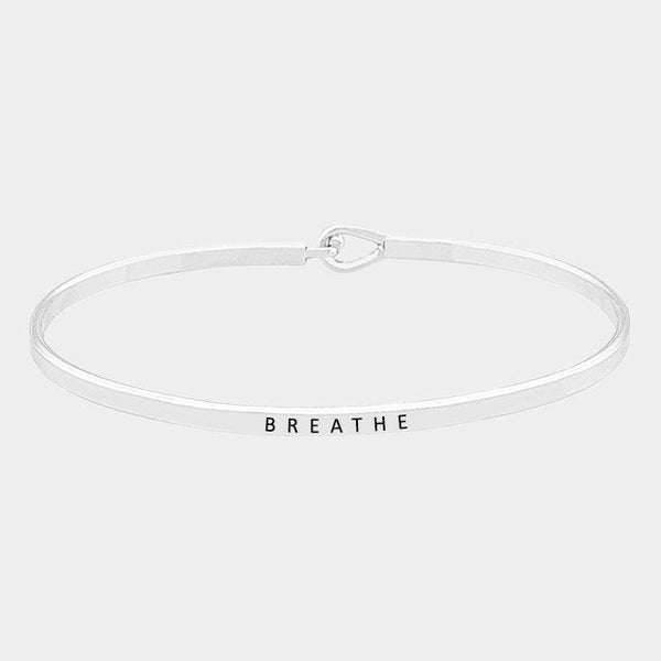 "BREATHE" Thin Silver Metal Hook Bracelet