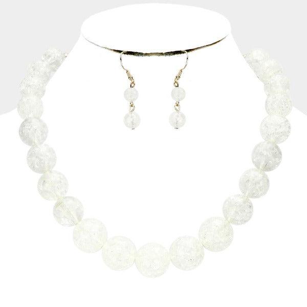 Barely Green Cracked Lucite Bead Ball Necklace & Earring Set-Necklace-SPARKLE ARMAND