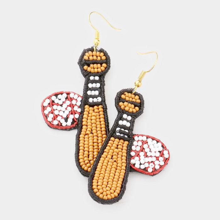 Baseball Bat Ball Seed Beaded Dangle Earrings-Earring-SPARKLE ARMAND