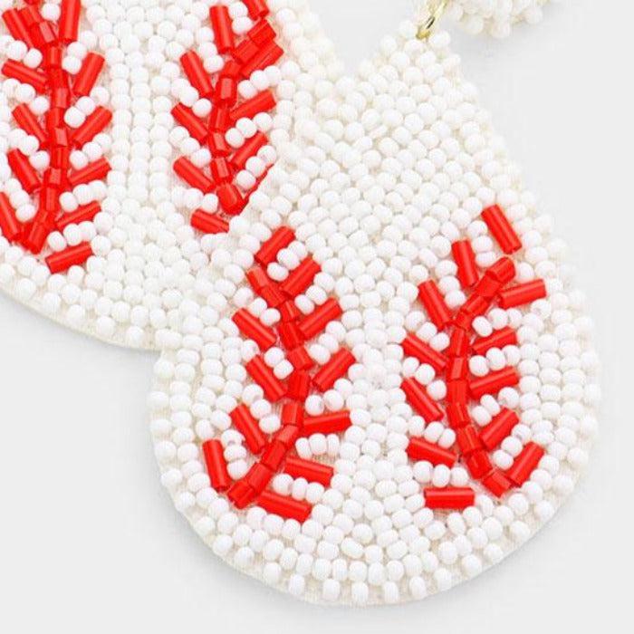 Baseball Seed Bead Felt Back Earrings-Earring-SPARKLE ARMAND