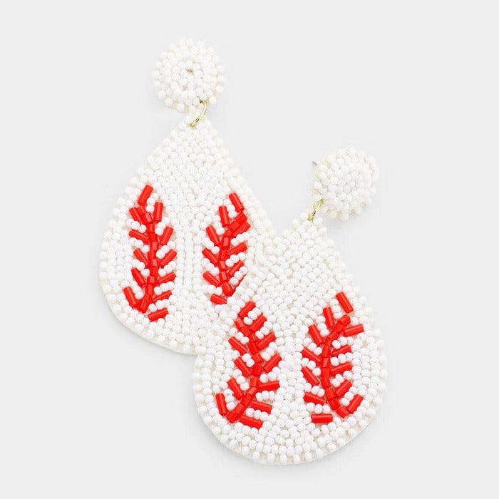 Baseball Seed Bead Felt Back Earrings-Earring-SPARKLE ARMAND