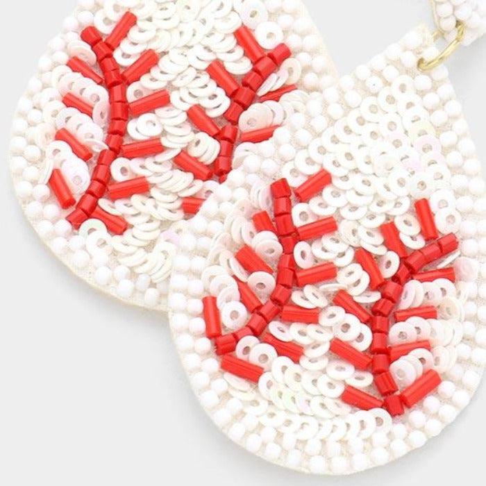 Baseball Seed Bead & Sequins Earrings-Earring-SPARKLE ARMAND