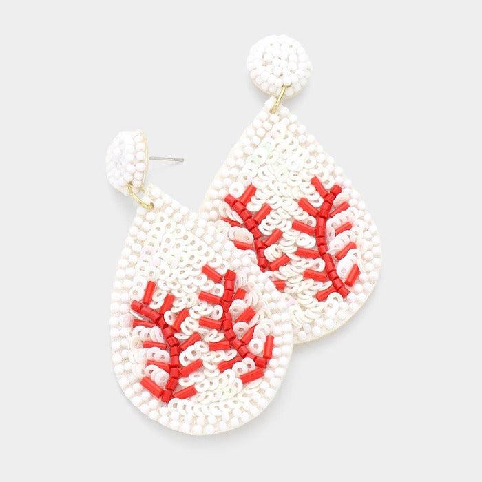Baseball Seed Bead & Sequins Earrings-Earring-SPARKLE ARMAND