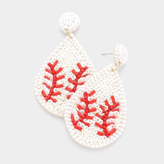 Baseball Seed Bead & Sequins Earrings-Earring-SPARKLE ARMAND