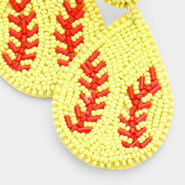 Baseball Yellow Seed Bead Felt Back Earrings-Earring-SPARKLE ARMAND