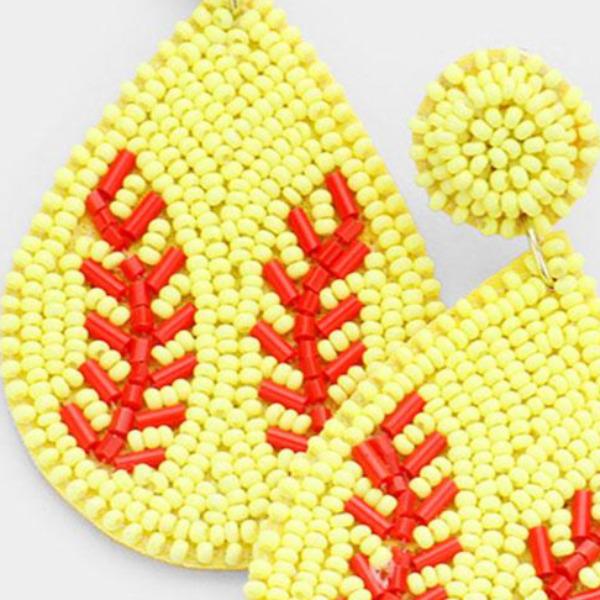Baseball Yellow Seed Bead Felt Back Earrings-Earring-SPARKLE ARMAND