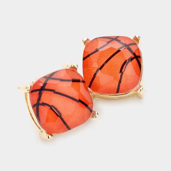 Basketball Printed Stone Stud Earrings
