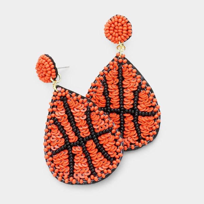 Basketball Seed Bead Felt Back Earrings-Earring-SPARKLE ARMAND