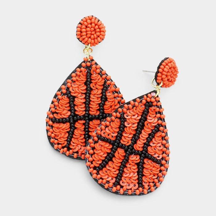 Basketball Seed Bead Felt Back Earrings-Earring-SPARKLE ARMAND