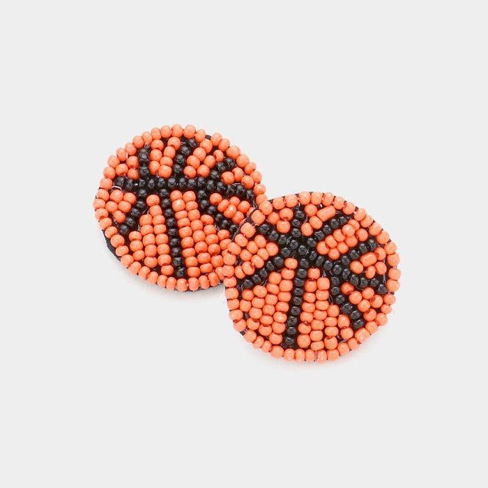 Basketball Seed Beaded Stud Earrings-Earring-SPARKLE ARMAND