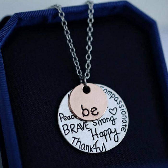 "Be Happy Brave Strong Thankful" Two Tone Necklace