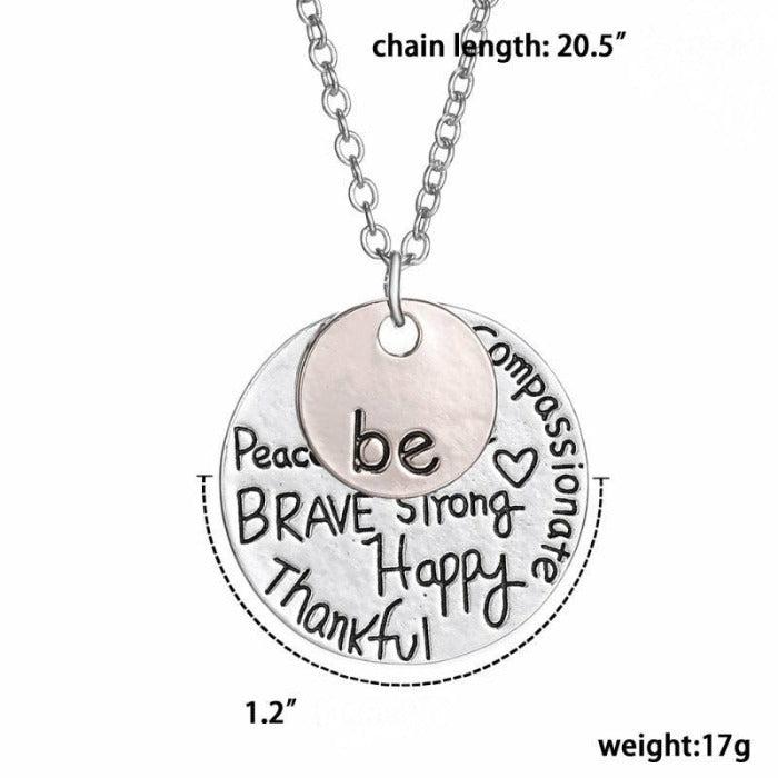 "Be Happy Brave Strong Thankful" Two Tone Necklace