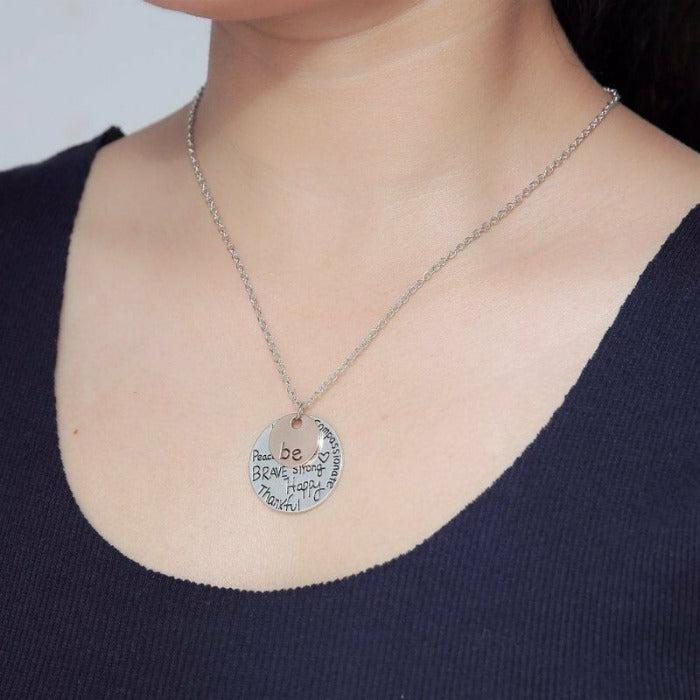 "Be Happy Brave Strong Thankful" Two Tone Necklace