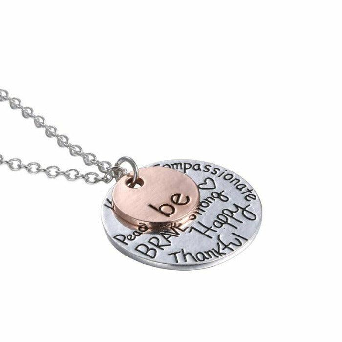 "Be Happy Brave Strong Thankful" Two Tone Necklace