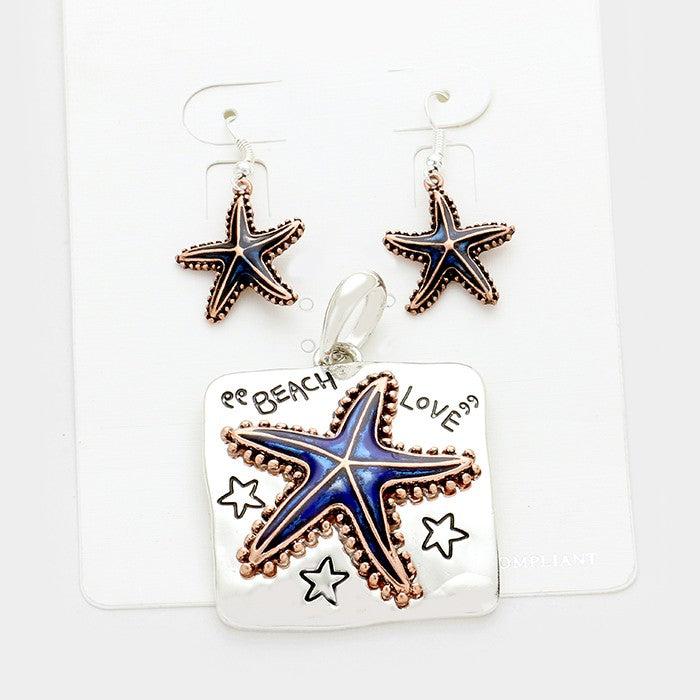 "Beach love" Starfish Pendant Earring Set