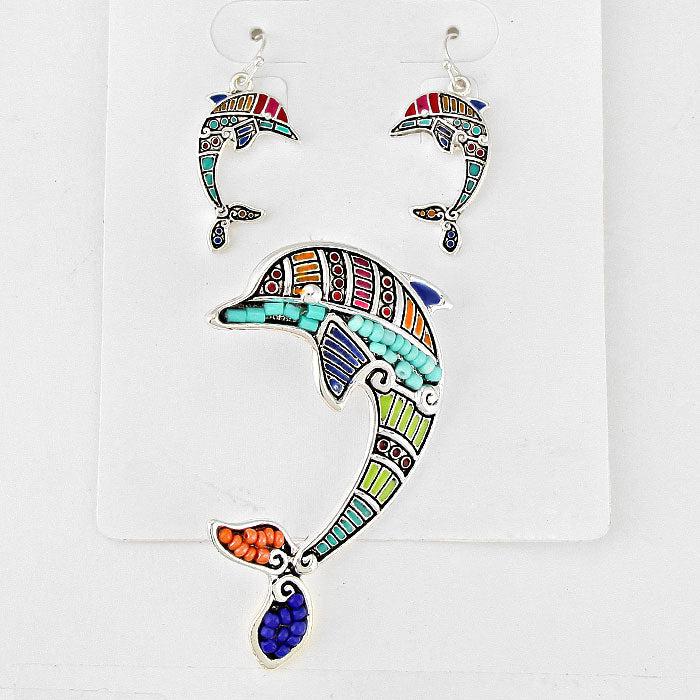 Bead Accented Dolphin Pendant Set