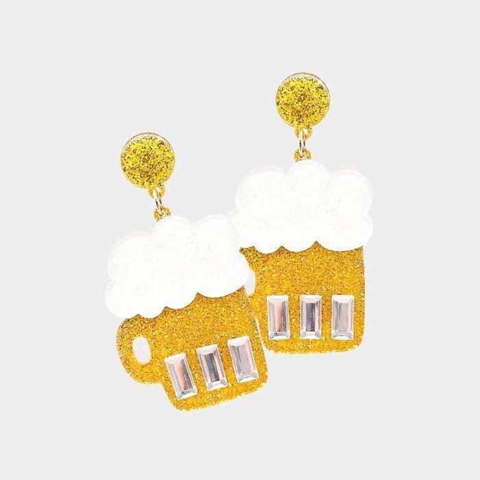 Beer Mug Glittered Resin Dangle Earrings