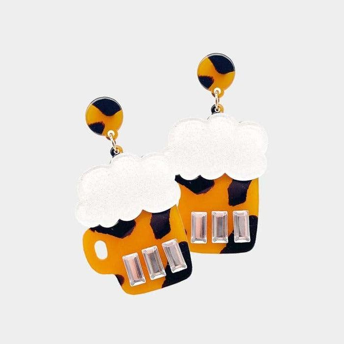 Beer Mug Tortoise Resin Dangle Earrings