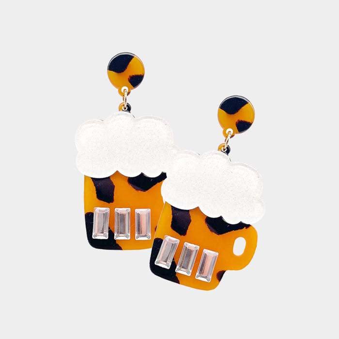 Beer Mug Tortoise Resin Dangle Earrings