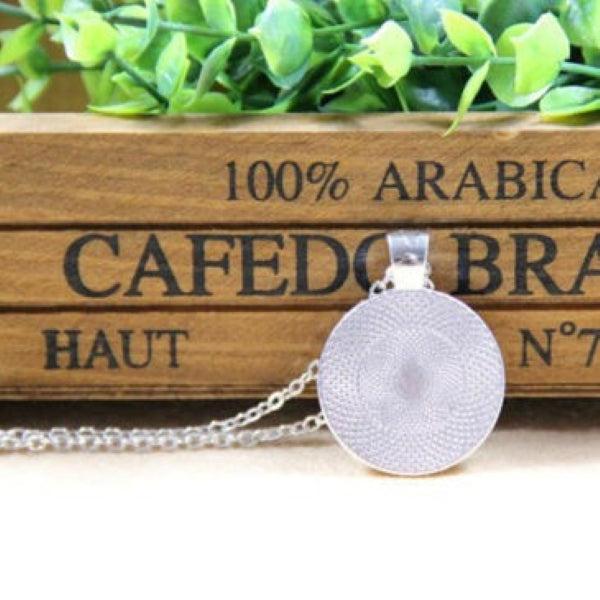 Believe Round Cabochon Glass Silver Tone Necklace-Necklace-SPARKLE ARMAND