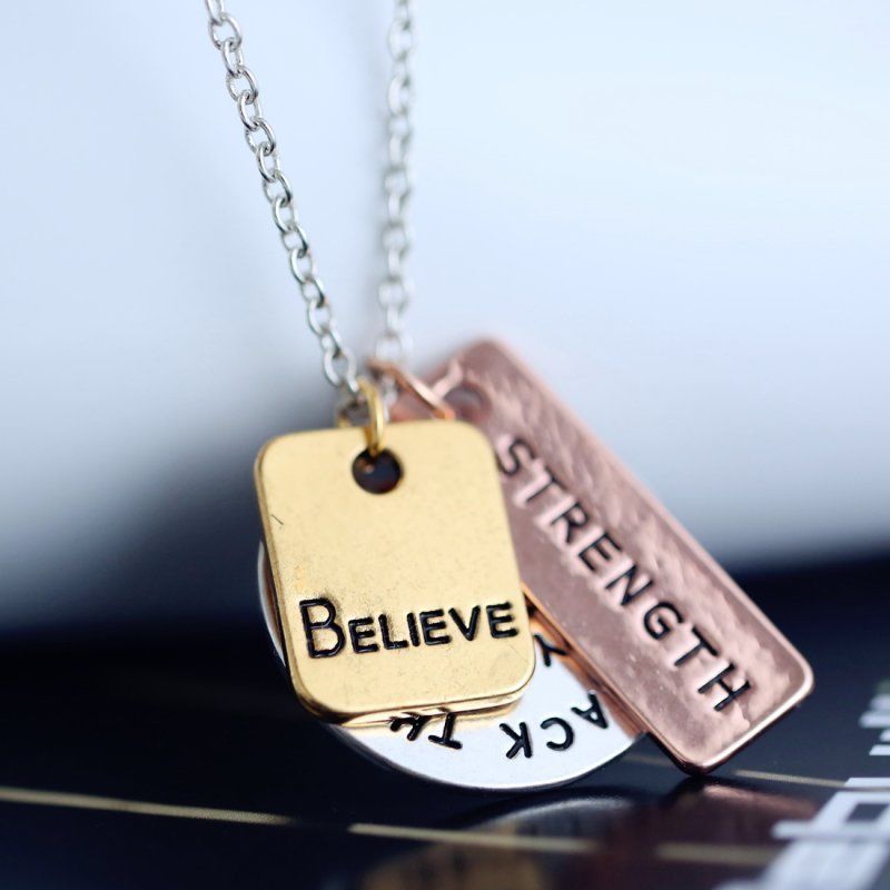 Believe Strength Inspirational Tri Tone Necklace-Necklace-SPARKLE ARMAND