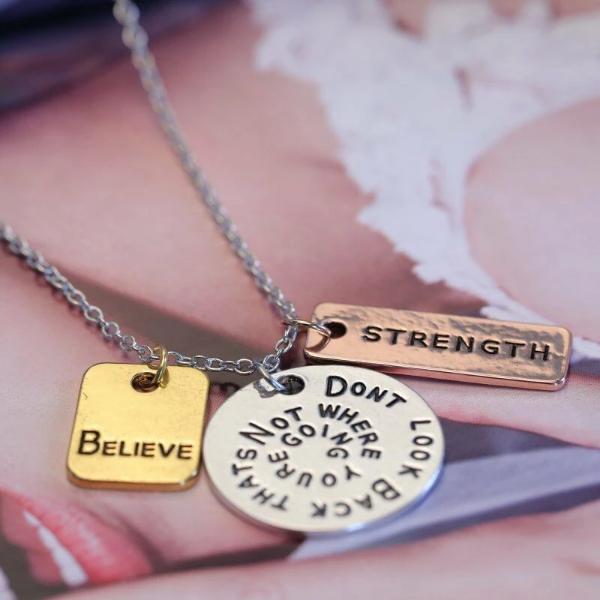 Believe Strength Inspirational Tri Tone Necklace-Necklace-SPARKLE ARMAND