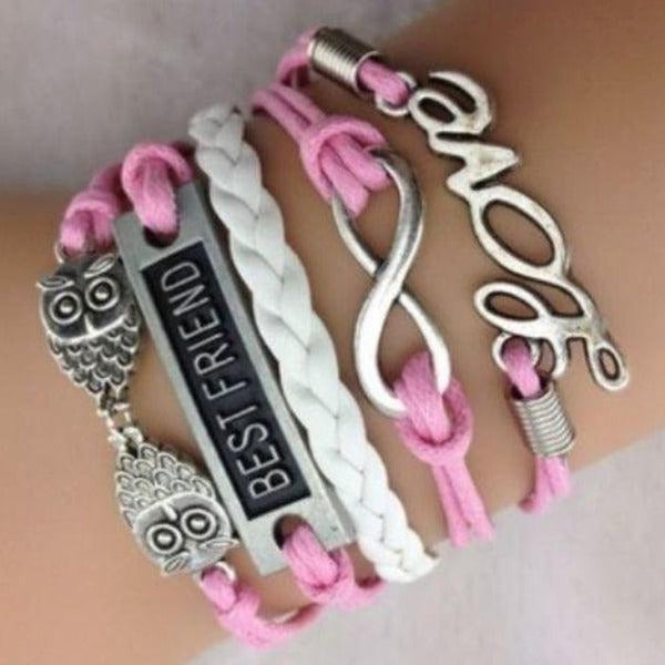 Best Friend, Owl, Infinity, Love, Pink & White, Friendship Bracelet