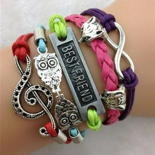 Best Friend, Owl, Treble Clef, Fox, Infinity Multi-Color Friendship Bracelet