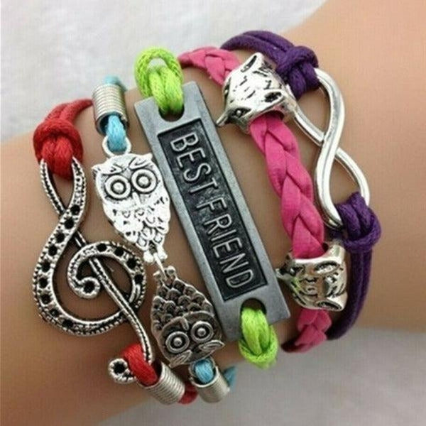 Best Friend, Owl, Treble Clef, Fox, Infinity Multi-Color Friendship Bracelet